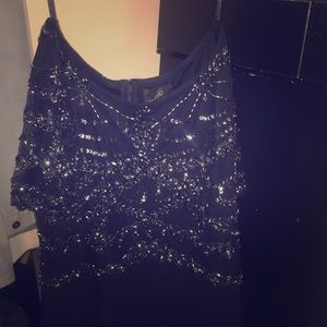 Adrianna Papell Long Beaded Short Sleeve Dress